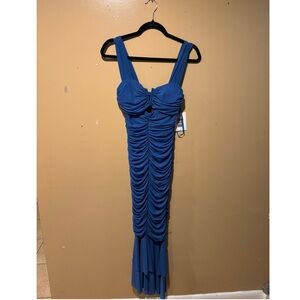 Hello Molly Party Pal Blue Ruched Bodycon Midi Dress